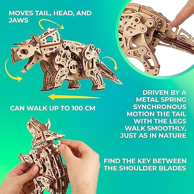 WOODEN 3D PUZZLE - TRICERATOPS DINOSAUR DIY CRAFT KIT FOR ADULTS - MECHANICAL MODEL KIT - 400 PCS - Image 4